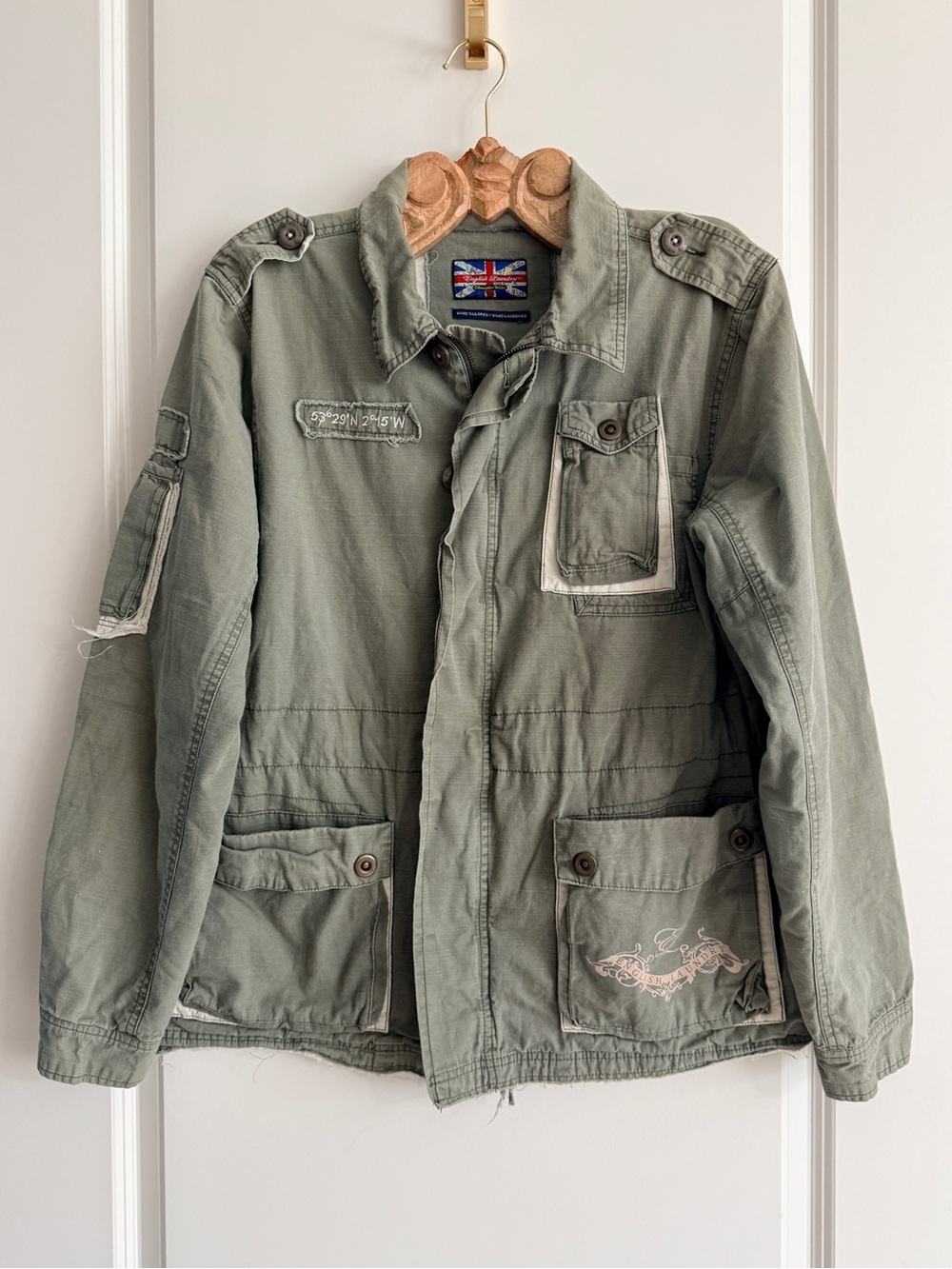 Vintage Y2K English Laundry Military Cargo Field Jacket, Large